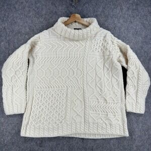 Aran Woollen Mills Sweater Womens Large White Merino Wool Turtleneck Cable Knit
